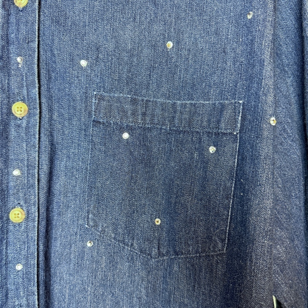 The Quacker Factory Dark Blue Denim Long Sleeve Rhinestone Accent ButtonDown Top - Picture 11 of 11